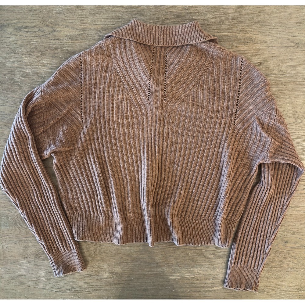 Rag & Bone New York-Maxine Ribbed Merino Wool Blend Polo Sweater-Camel-Women's S - Picture 16 of 16